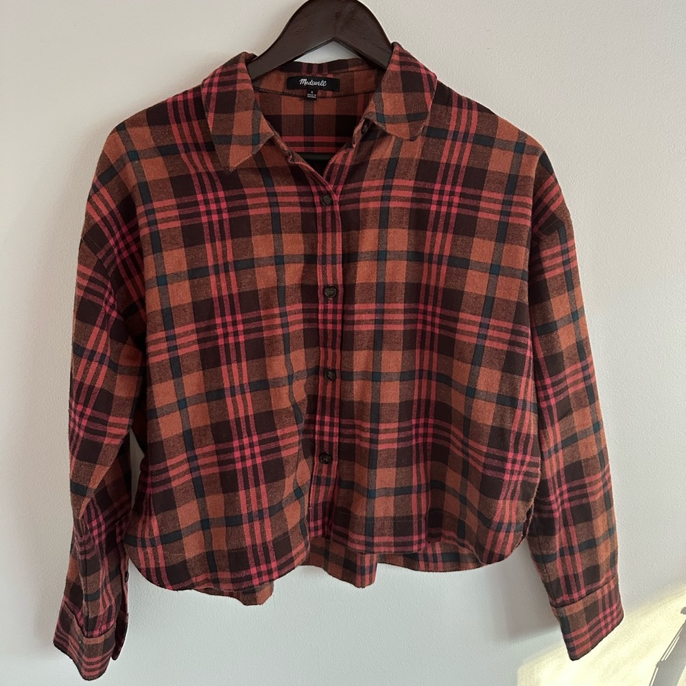 Madewell cropped plaid flannel top